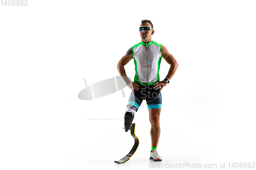 Image of Athlete disabled amputee isolated on white studio background