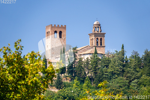 Image of historic church on a hill, Marche Italy