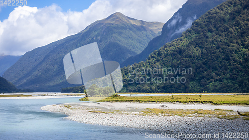 Image of river landscape scenery in south New Zealand