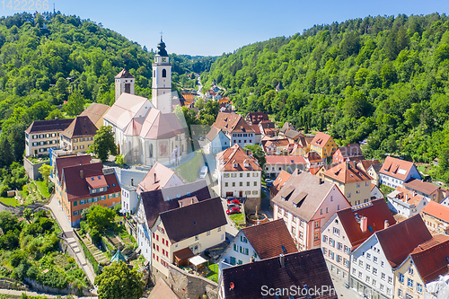 Image of aerial view of the church of Horb south Germany