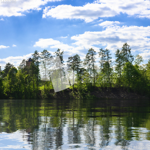 Image of lake with trees nature rural background