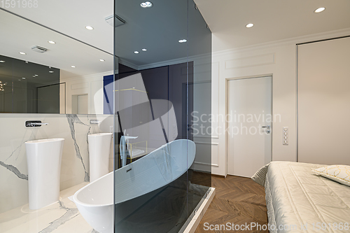 Image of Big deluxe elegant classic bedroom with bath