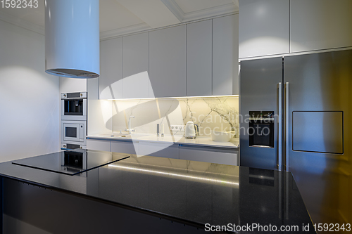 Image of Luxury kitchen Interior with minimalism design