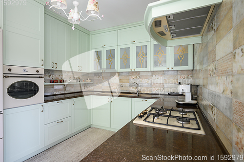Image of Modern white kitchen clean interior design