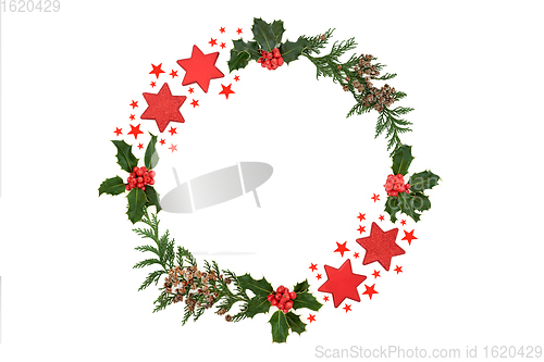 Image of Christmas Holly and Cedar Wreath with Red Stars