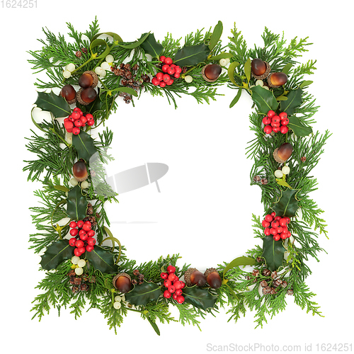 Image of Traditional Winter Solstice Greenery Background Border