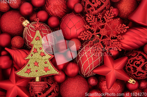 Image of Christmas Tree and Red Bauble Background