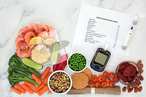 Image of Low Glycemic Diabetic Food with Testing Devices and GI List