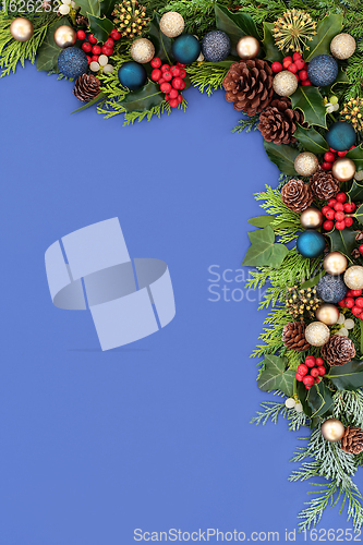 Image of Christmas Bauble and Winter Greenery Border