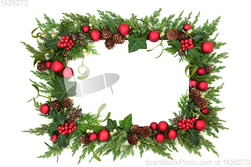 Image of Festive Christmas Border with Flora and Baubles