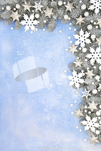 Image of Winter and Christmas Snowflake Star and Snow Background