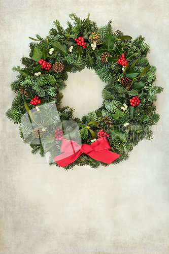 Image of Festive Christmas Wreath with Winter Flora