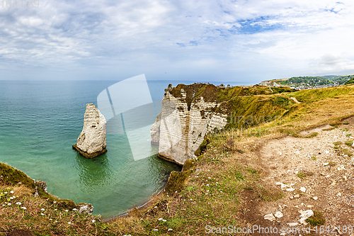 Image of View of natural chalk cliffs of Etretat