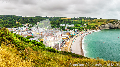 Image of Panorama of natural chalk cliffs of Etretat