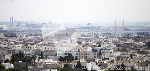 Image of View on Carthage and La Goulette port with cruise ships seen fro