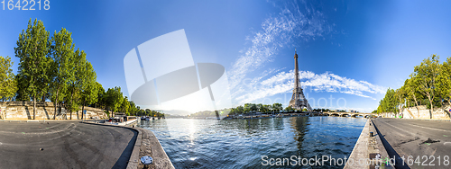 Image of Panorama of the Eiffel Tower and riverside of the Seine in Paris