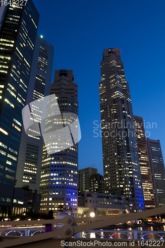 Image of Singapore downtown skyscrapers at evening