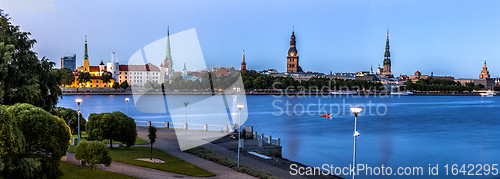 Image of Traditional Riga skyline during blue hour.