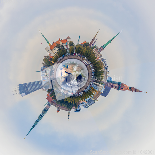 Image of Riga old town skyline tiny planet