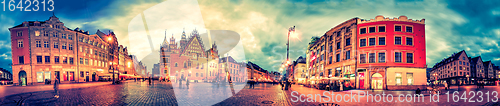 Image of Wroclaw Market Square with Town Hall during sunset evening, Poland, Europe