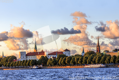 Image of Riga Old Town Skyline during sunset time