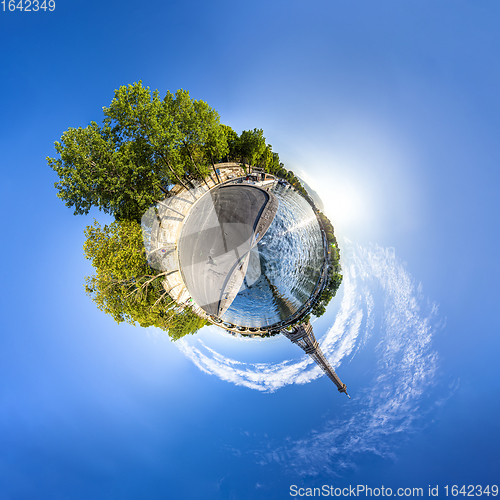 Image of Tiny planet of the Eiffel Tower and riverside of the Seine in Paris