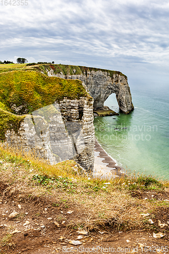 Image of View of natural chalk cliffs of Etretat