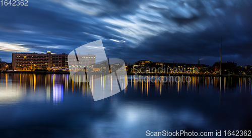 Image of Riga skyline with water reflections