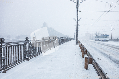 Image of Almost empty street during heavy snow storm