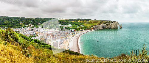 Image of Panorama of natural chalk cliffs of Etretat