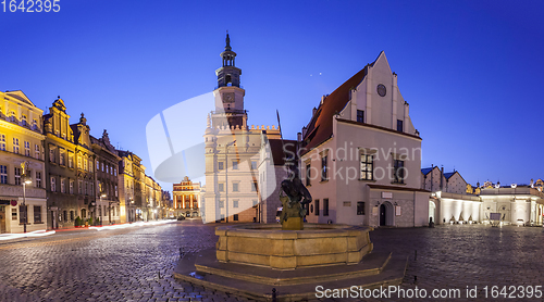 Image of Night view of Poznan Old Market Square in western Poland.