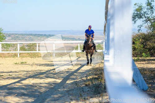 Image of A girl trains to ride a horse