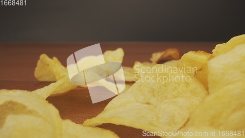 Image of Potato chips in camera motion closeup footage