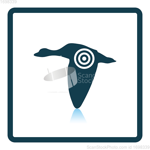 Image of Flying duck  silhouette with target  icon