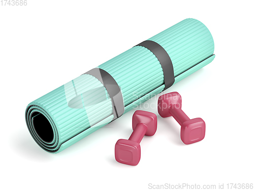 Image of Dumbbells and exercise mat
