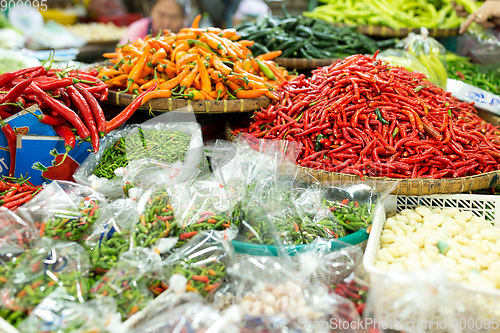 Image of Vegetables and fruits in the wet market