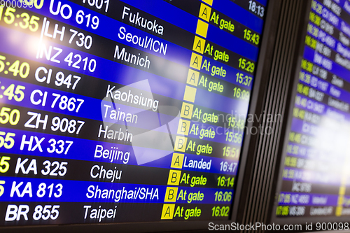 Image of Flights information board in airport terminal