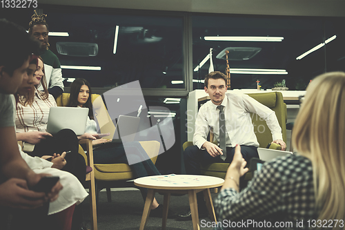 Image of Multiethnic startup business team having meeting