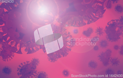 Image of Red COVID-19 virus background with lens flare