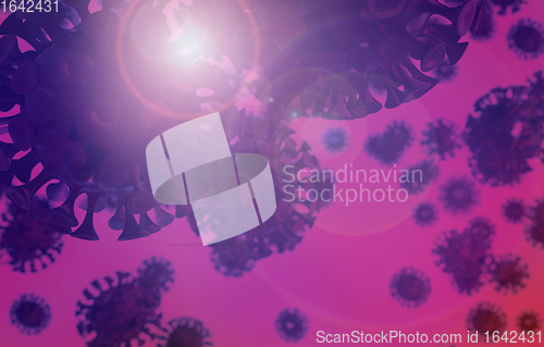 Image of Red COVID-19 virus background with lens flare