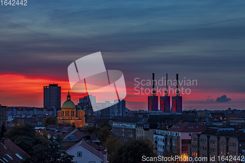 Image of Hanover city skyline on colorful sunset sky