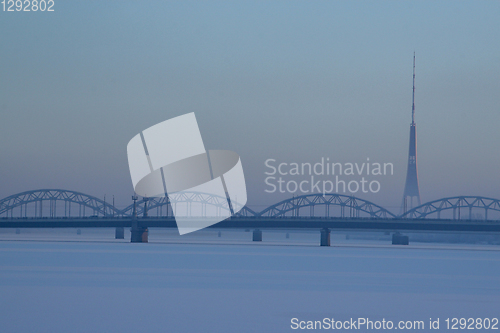 Image of Railway bridge in winter time, Riga.