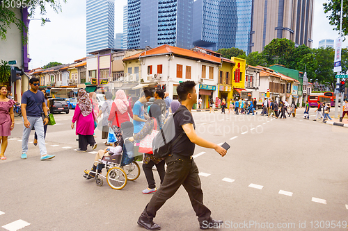 Image of Chinatown people road crossing, Singapore