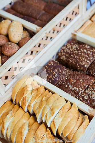 Image of variety of baked goods, bakery, photo icon for basic food, freshness and variety of goods