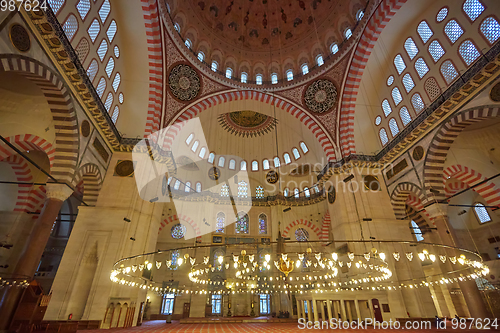 Image of Interior of Suleymaniye Mosque in Istanbul, Turkey.