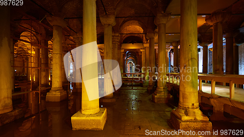 Image of The Basilica Cistern - underground water reservoir build by Emperor Justinianus in 6th century, Istanbul, Turkey