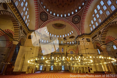 Image of Interior of Suleymaniye Mosque in Istanbul, Turkey.