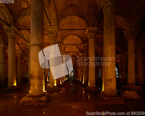 Image of The Basilica Cistern - underground water reservoir build by Emperor Justinianus in 6th century, Istanbul, Turkey