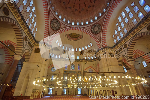 Image of Interior of Suleymaniye Mosque in Istanbul, Turkey.