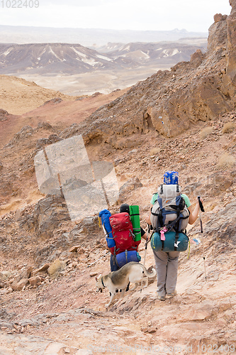 Image of Trekking in Negev dramatic stone desert, Israel 